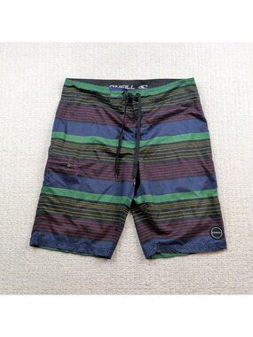 Y2K Oneill Board Shorts Rasta Colors Neon Stripes Mens 32 Board Shorts Surfer